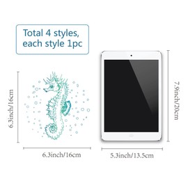 GORGECRAFT 4 Styles 6.3 Inch Sea Horse Window Decals Static Sea Animal Glass Sliding Door Sticker Clings Waterproof Vinyl Film Ocean Bedroom Bathroom Decals for Prevent Stop Birds Dogs Pets Strikes