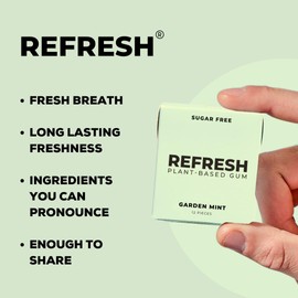 Refresh Plant Based Gum, Sugar Free, Long Lasting Chewing Gum with Stevia, Xylitol, Natural Flavors & Organic Ingredients, Low Calorie, Non GMO, Gluten Free, Vegan, Garden Mint Flavor, 12 Pcs, 12 Pack