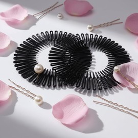 2 Pieces Black Stretch Comb, Full Circular Stretch Hair Comb, Plastic Headband, Hair Band Holder, Hairstyle Accessories for Long and Short Hair, Headband and Headbands, Hair Accessories