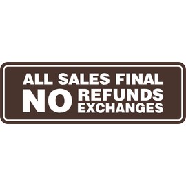 Signs ByLITA Standard All Sales Final No Refunds No Exchanges Sign(Dark Brown) - Medium