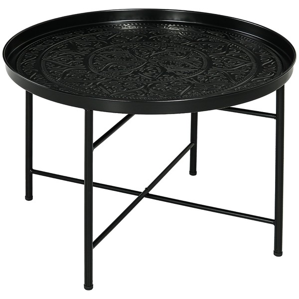 HOMCOM 24" Round Coffee Table with Hammered Tray Top, Vintage