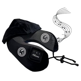 ARniwer Bluetooth Music Semicircular Neck Pillow with Hood Wireless Bluetooth Speaker Suitable Airplane,Car,Office,and Outdoor Camping for Sleeping, Resting The Best Travel Essentials. (Black)