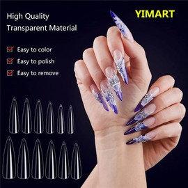 Long Stiletto False Nails,Sharp False Nail Tips,Easy Coffin Nails,YIMART 240pcs/box XL Stiletto False Nails Oval Stiletto Sharp Full Nail Tips Acrylic UV Gel Full Cover Nail Art Tips Decoration Nails