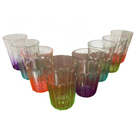 CKinmeies PMMA reusable drop resistant plastic drinking cup, 8-piece set of high appearance level gradient multi-color drinking cup (4 colors) 15 ounces, acrylic food grade material， BPA free
