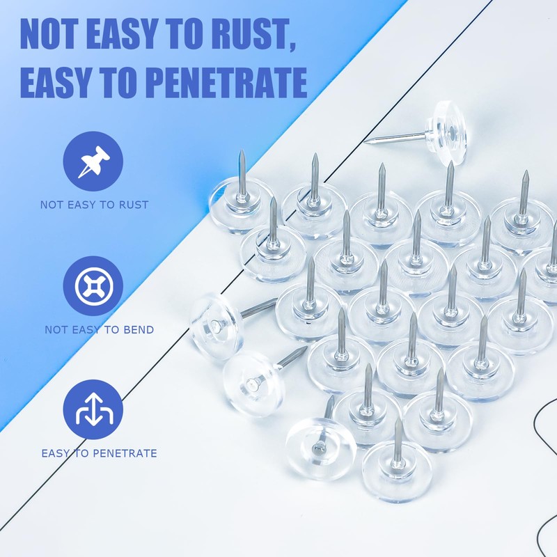 120 Count Clear Push Pin Tacks, Premium Thumb Tacks Steel