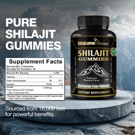 Welcome Pharma Welcome Pharma Pure Shilajit Gummies  1000mg Shilajit Resin Himalayan Natural Energy, Immune Support, and Stamina Enhancer  Fulvic Acid & 85 Trace Elements, Raspberry & Watermelon Flavor(60 Gummies)