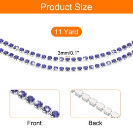 sourcing map 11 Yard Crystal Rhinestone Close Chain Trim, Crystal Rhinestone Diamond Strips for Jewelry Making, DIY, Rhinestone Bling Sewing Embellishments, Blue Rhinestone with Silver Base