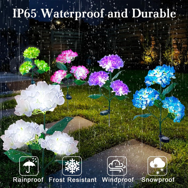 Aolyty Solar Garden Lights Outdoor, Solar Hydrangea Lights IP65 Waterproof