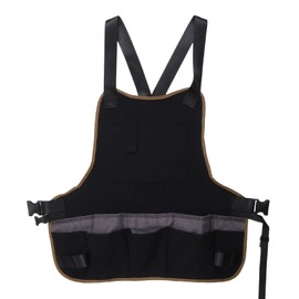 sourcing map Canvas Work Tool Apron 22.8"x22" Adjustable Belt Workshop Bib Aprons with 21 Pockets for Men and Women Woodworking Pouch, Black