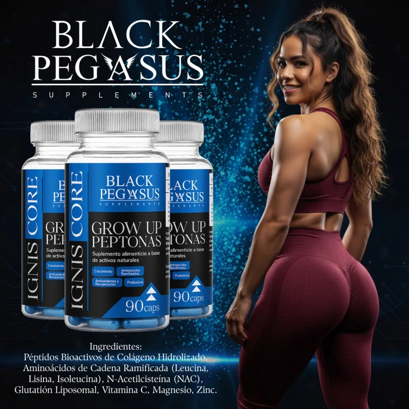 Suplemento Nutricional Péptidos Colágeno Cápsulas Glúteos Black Pegasus 90 Unidades