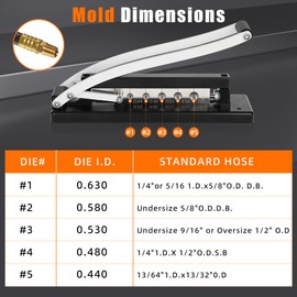Heavy Duty Hose Crimper - 5 Dies Included, Air Hose Crimper with (50PK) 0.593" ID x 1" F7326 Ferrules & (50PK) 0.656" ID x 1" F7328 Ferrules for 1/4", 5/16", 3/8" PVC & Rubber Hoses