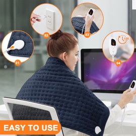 Heating Pad,Electric Heating Pads for Back,Hot Heated Pad for Abdomen,Shoulder,Knee,Multiple Temp and Auto Shut Off(Navy Blue, 40''×20')