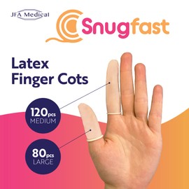 Snugfast Latex Finger Cots 2 Sizes, Medium and Large - Pack of 200 - Keep dressings Dry and Clean