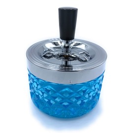 Butt Bat Round Push Down Glass Ashtray with Spinning Tray (QTY: 1, Random Color)