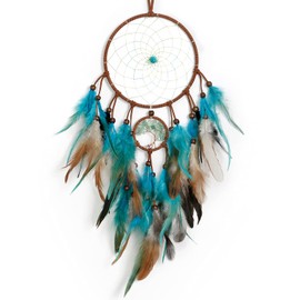 LOMOHOO Dream Catcher Tree of Life Double Circle Handmade Traditional Feather Dreamcatcher Wall Art Hanging Boho Bedroom Decor Bohemian Sitting Room Home Decoration Ornament Craft