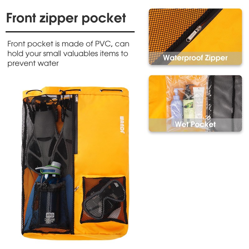 WANDF Swim Bag Mesh Drawstring Backpack with Wet Pocket Beach