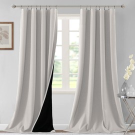 H.VERSAILTEX 100% Blackout Curtains for Bedroom Thermal Insulated Blackout Curtains 96 Inches Long Rod Pocket/Clip Rings Curtains for Living Room with Black Liner 2 Panels, Pumice Stone