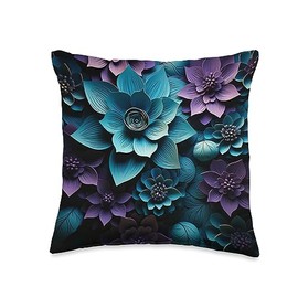 Purple Flowers Wildflower Bouquet Store Purple Flowers Wildflower Bouquet Teal Blue Leaves Botanic Throw Pillow, 16x16, Multicolor