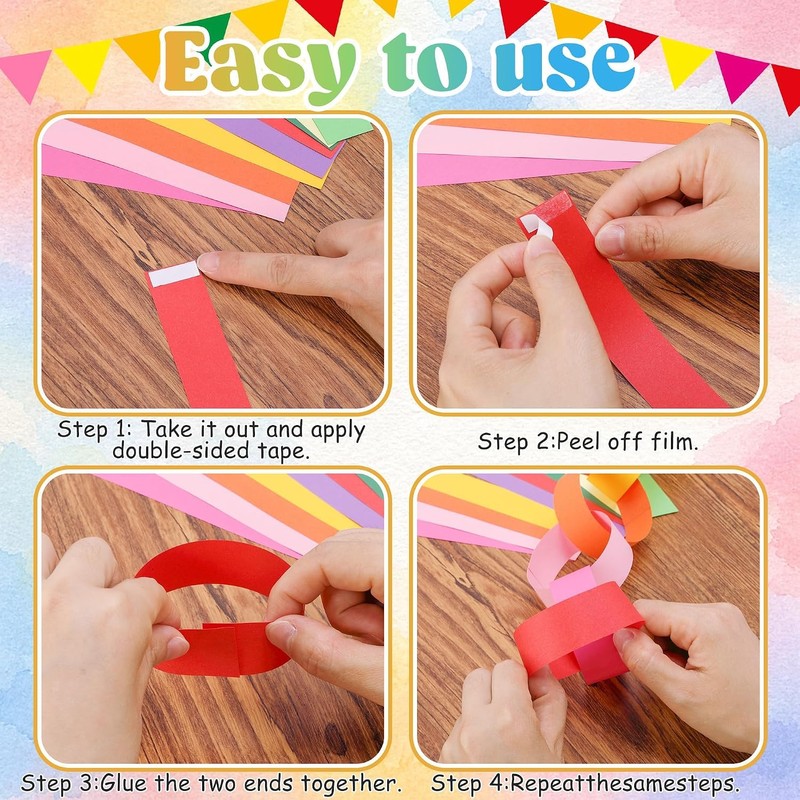 700PCS Colorful Paper Chain Strips,Paper Chain Star Garland Set