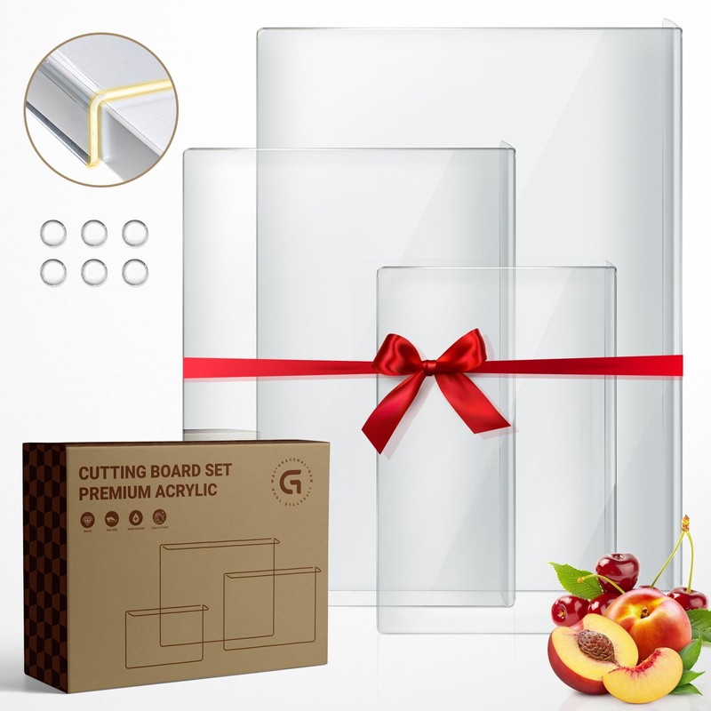 Acrylic Cutting Board with Counter Lip, 3PCS Cutting Board Set,