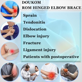 DOUKOM Hinged ROM Elbow Brace, Adjustable Post-Op Splint Stabilizer for Post-Op, Surgery Recovery, Ligament and Tendon Repairs and Dislocation, Left