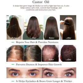 Castor Oil, Hair Growth Oil for Eyebrows,Eyelashes, Pure Cold Pressed Castor Oil, Hair Growth Serum with Eyelash Brush, Nourishes and Hydrates, Dry Hair Skin Care Essential Oil (2pc)