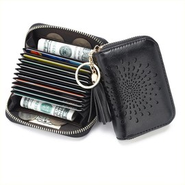 Small Wallet Women RFiD Blocking Card Holder 1 Piece with Keychain Cash Slot and ID Card case - Color: Black