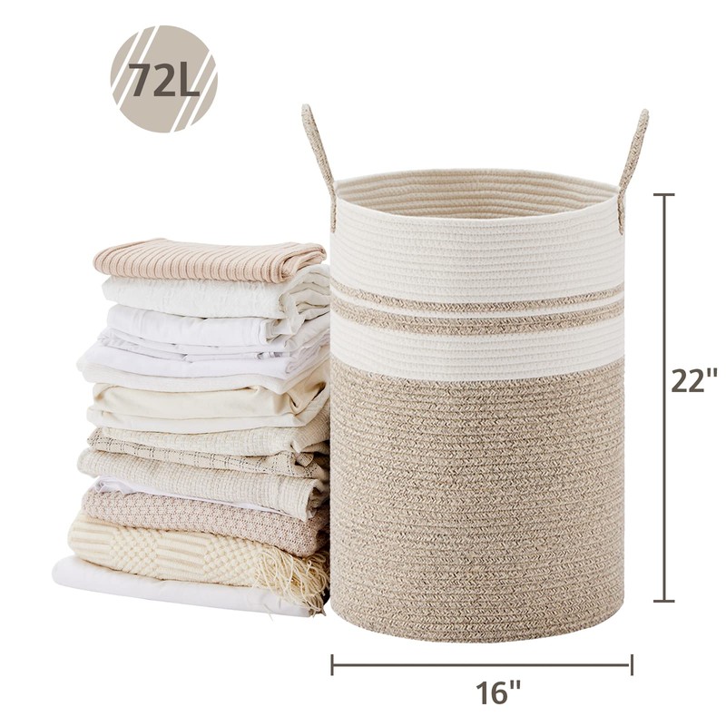 VIPOSCO Large Laundry Hamper, Tall Woven Rope Storage Basket for