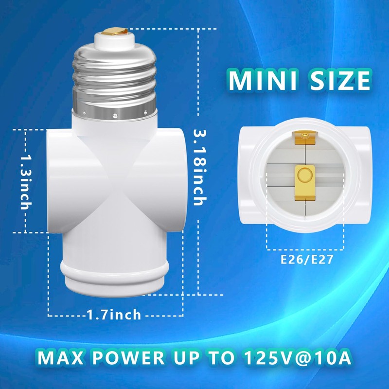 Light Socket Adapter, Convert E26 Light Socket to 3-Prong Outlet