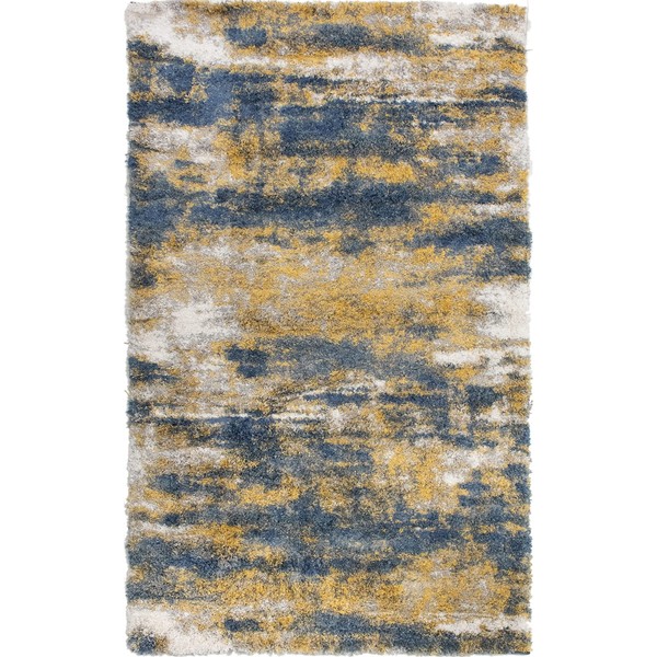 NOORI RUG - Premium & Luxury Imported - Lux Madison Machine Made High Pile Abstract - Rectangle - Blue - Gold - 5' x 8', Bedroom, Living Room