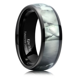 King Will 8mm Tungsten Carbide Rings for Men Women Black Mens Wedding Band with Colorful Shell Inlay Domed Edge Polished Finish Casual Engagement Rings Comfort Size, Grey Size 9