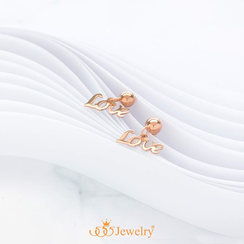 555Jewelry Stainless Steel Love Script Dangle Stud Earrings for Girls