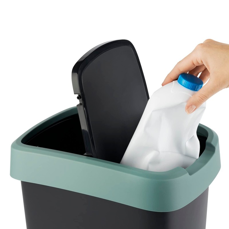 Rotho Twist Bin with Lid, 10 L, Plastic, Black/Green/Anthracite