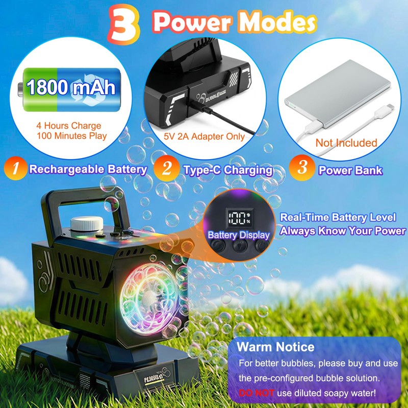 Hanstre Rechargeable Bubble Machine with Remote, RGB Lights & Auto