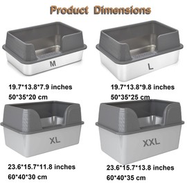 Kexkyo Enclosed Stainless Steel Cat Litter Box with Lid Extra Large Litter Box for Big Cats XXL Metal Litter Pan Tray with High Sides Scoop & Litter Mat Inside, Non-Sticky, Anti Leakage (Grey, XXL)