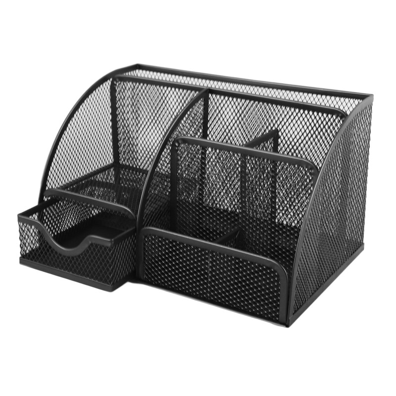 Mesh Office Desktop Organizer Multifunctional Metal 7 Compartments Pen Holder