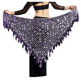 Lauthentic.S - Bufanda de cadera para mujer con lentejuelas y malla triangular, Lavanda, Fit Waist:26"-43"