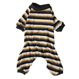 Dog Pajamas 4 Legged Soft Stretchy Warm Prevent Licking Striped Puppy Jumpsuit Sleepwear for Cold Weather S