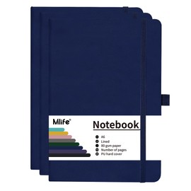 Mlife Mlife 3Pack A6 Klein Journal Notizbuch, 192 Seiten, A6 Notizbücher Mini Hardcover mit elastischem Verschlussband und Falttasche (Blau
