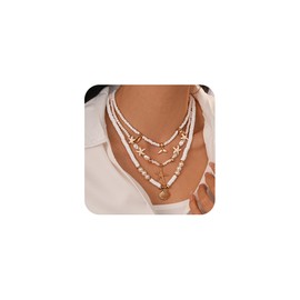 ANDKISS Shell Necklace Gold Layered SeaShell Necklace for Women Beaded Ocean Shell Choker Charm Necklaces Boho Summer Jewelry Gifts