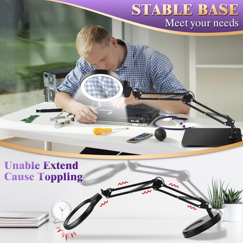 10X 30X Large Magnifying Glass with Light and Stand, 5-inch