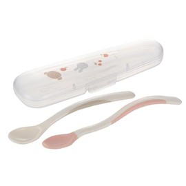 Richell Miffy & Boris Baby Food Spoon Set (Case Included) Easy to Carry, Soft Tip, Outing, Dishwasher Safe