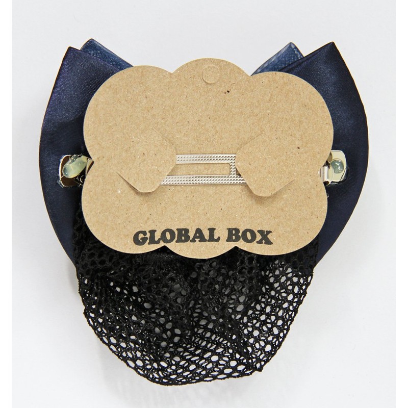 GLOBAL BOX Ribbon Barrette with Net Hair Bulk Chignon, navy