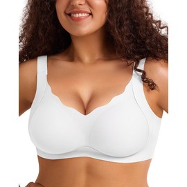 Vertvie Women's Wireless Push Up Bra Seamless No Underwire Scalloped Full Coverage Bralettes Comfort Supportive Bra Plus Size (White,Large)