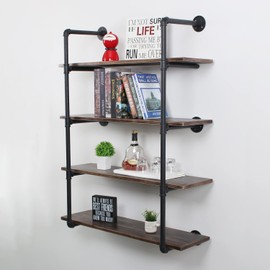 MBQQ Industrial Retro Pipe Shelf 36in 4 Tier Wall Mounted,Rustic Floating Shelves,Farmhouse Kitchen Bar Shelving,Home Decor Book Shelves,DIY Bookshelf Hanging Wall Shelves,Black
