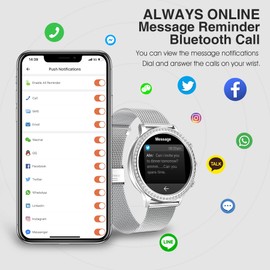 Lefitus 1.32 Inch Smart Watch Physiology Female Heart Rate Monitor SpO2, Notifications/20 Training/Pedometer iOS Android Silver, Gift for Women