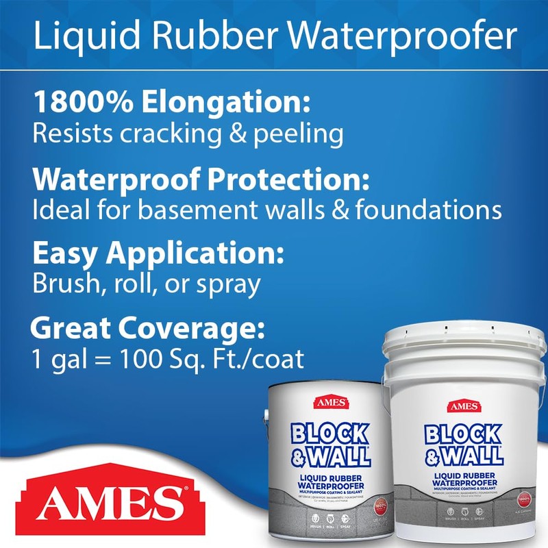 Ames Block & Wall™ Liquid Rubber Waterproofer Multi-Purpose Coating &