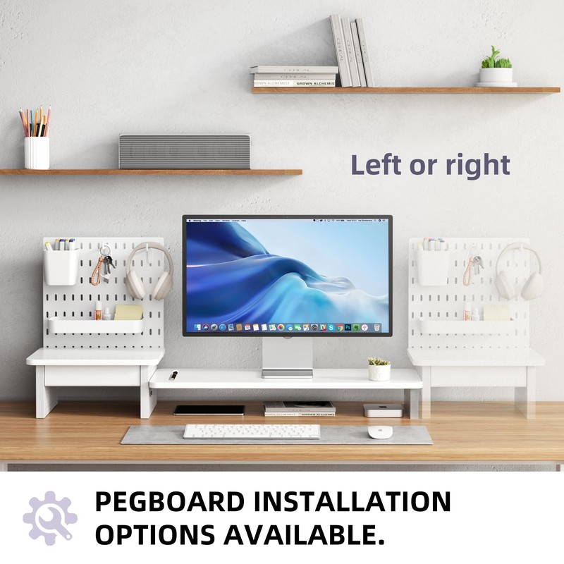 AFOOYO Pegboard Monitor Stand Riser,Computer Monitor Stand with 2 Hooks