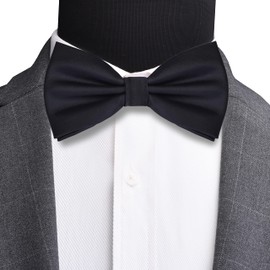 Mens Silk Black Bow Tie and Pocket Square Set for Wedding Pre-tied Adjustable Formal Tuxedo Solid Bowtie Handkerchief (BB01-07)