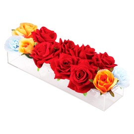 WORHE Flower Vase Clear Acrylic Long Rectangular 15.7 Inches Floral Arrangements Decorative Centerpiece for Wedding Dining Table Vase for Home Decoration (CH450)